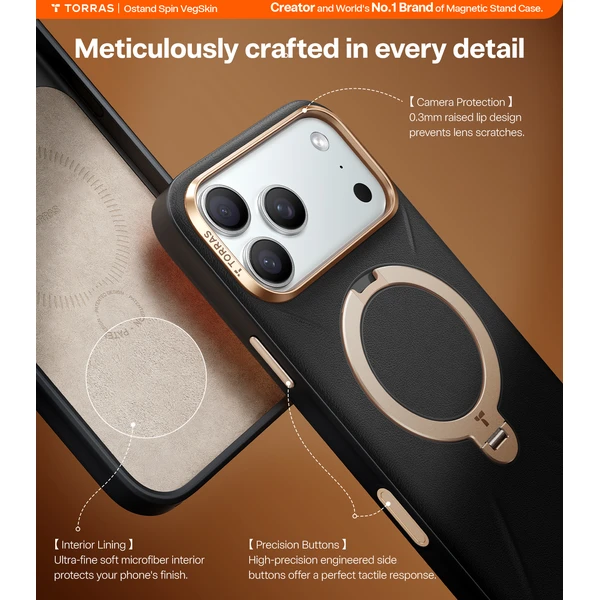 Torras Ostand Q3 VegSkin MagSafe kryt iPhone 17 Pro obsidiánovo čierny - Puzdra - Obrázok a30e031c9d1449c1a743638770629ce3