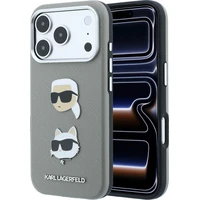Karl Lagerfeld PU Semi Wrap Saffiano K&CH Heads kryt iPhone 18 Pro Max sivý - Puzdra