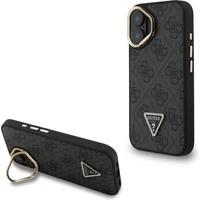Guess PU 4G Strass Triangle Logo Stand Camera Frame MagSafe kryt iPhone 16 čierny - Puzdra