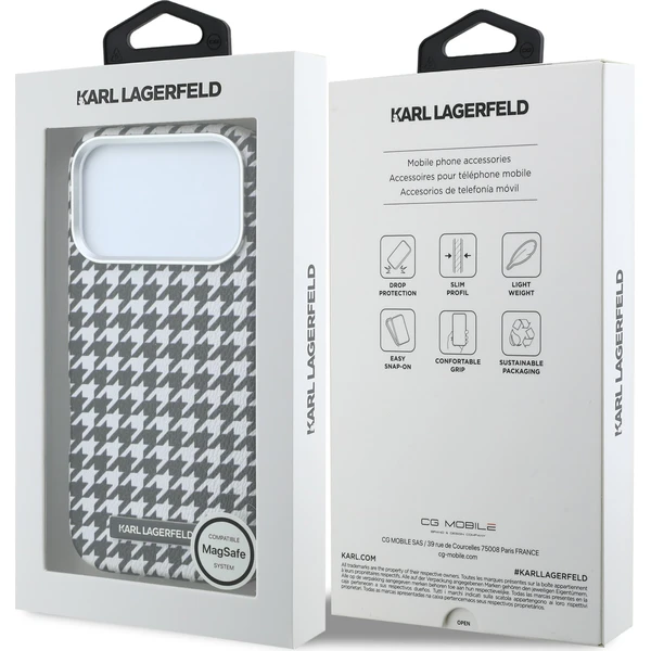 Karl Lagerfeld PU Houndstooth Resin Plate MagSafe kryt iPhone 17 Pro čierny - Puzdra - Obrázok a44bebe0bb584623b3242c33f523004d