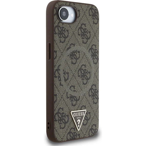 Guess PU 4G Strass Trojuholníkový kovový logo kryt iPhone 17e/16e hnedý - Puzdra - Obrázok a4e112cbda6c4005865fd2a6b10c496b