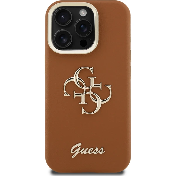 Guess PU Grained 4G Logo Stand Camera Frame kryt iPhone 15 Pro Max hnedý - Puzdra - Obrázok a4f1e5f6ee80429ca3eaf0207fcc1047