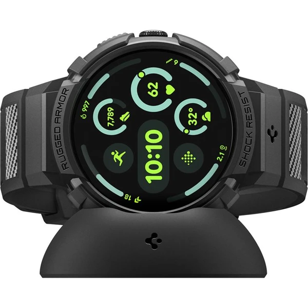 Spigen Rugged Armor Pro + Stand, matná čierna - Google Pixel Watch 5/4 45mm - Puzdra - Obrázok a5532fc533784a23beebe6e46b911b48