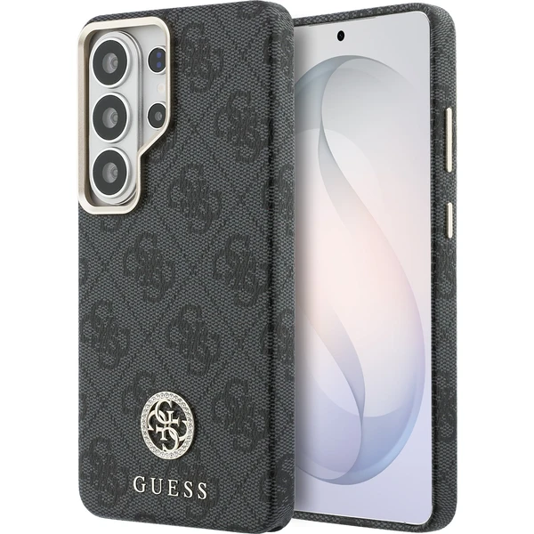 Guess PU Leather 4G Strass Logo Gold Frame Magnetický kryt Samsung Galaxy S26 Ultra čierny - Puzdra - Hlavný obrázok