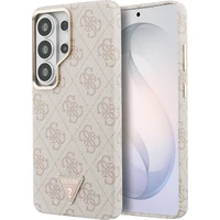 Guess PU koža 4G Strass Trojuholníkové logo Zlatý rám Magnetický kryt Samsung Galaxy S26 Ultra ružov - Puzdra