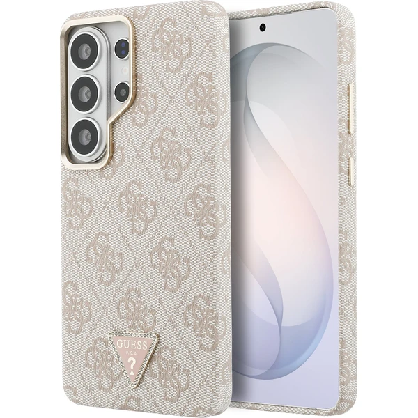 Guess PU koža 4G Strass Trojuholníkové logo Zlatý rám Magnetický kryt Samsung Galaxy S26 Ultra ružov - Puzdra - Hlavný obrázok
