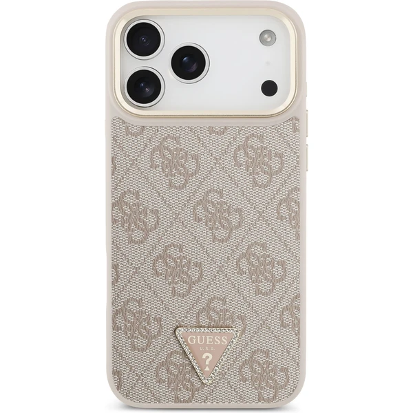 Guess PU Leather 4G Triangle Logo Gold Frame MagSafe kryt iPhone 17 Pro Max ružový - Puzdra - Obrázok a5aaccb1b2944451aa65a06c679018ca