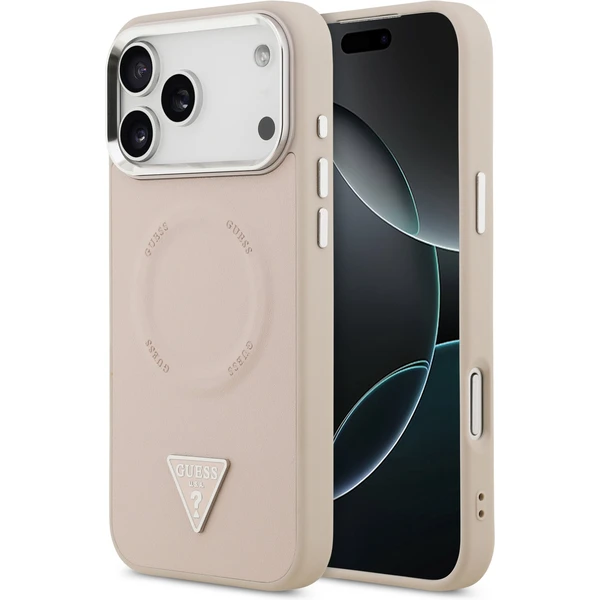 Guess PU Leather Triangle Logo MagSafe kryt iPhone 17 Pro ružový - Puzdra - Hlavný obrázok