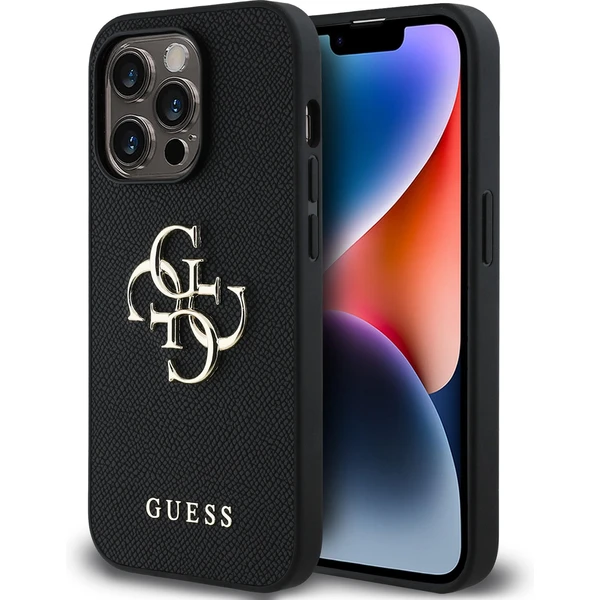 Guess PU Grained 4G Metal Logo kryt iPhone 14 Pre čierny - Puzdra - Hlavný obrázok