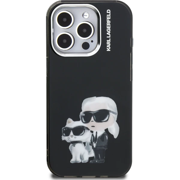 Karl Lagerfeld IML Aquarelle Karl and Choupette kryt iPhone 15 Pre čierny - Puzdra - Obrázok a698bd026111483eabd690a64a1cac39