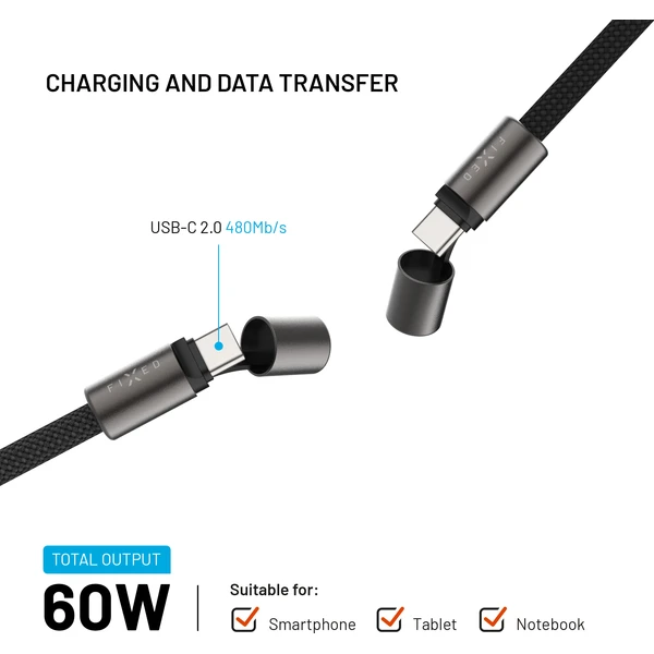 FIXED Neck Cable opletený kábel s USB-C/USB-C, 1.6m, PD 60W, 480Mbps čierny - Káble a redukcie - Obrázok a6c88c7560804aa788aaff083e1a1da6