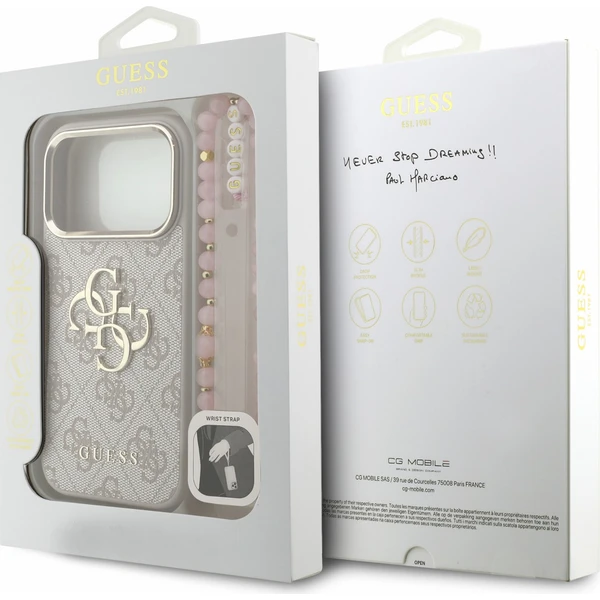Guess PU 4G Metal Logo Strap Zadný Kryt pre iPhone 18 Pro Pink - Puzdra - Obrázok a6d0b2b3d8ef482eb5807ed8ff27e758
