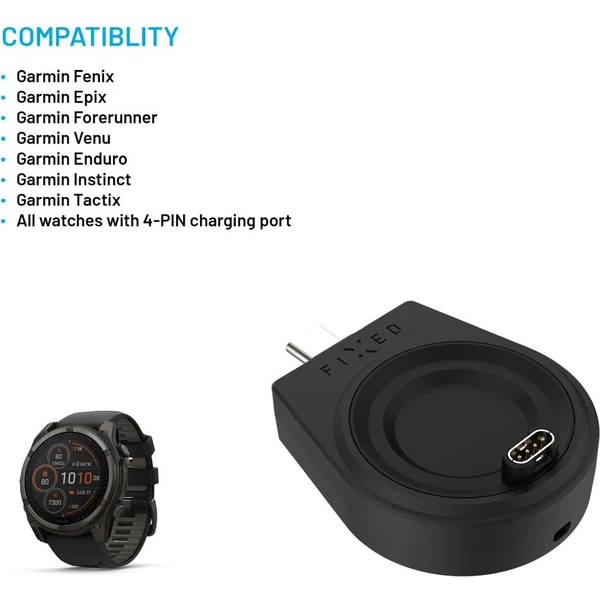 FIXED Nabíjací USB-C adaptér pre Garmin Fenix ??5/6/7/7X/8, Epix, Venu 2/3/3S, Vívoactive 3/4/5 čier - Nabíjačky - Obrázok a6d99f7c0a344c289775caa6065664eb