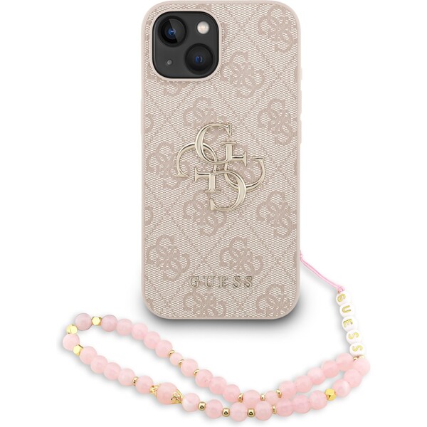 Guess PU 4G Metal Logo Strap kryt iPhone 15 ružový