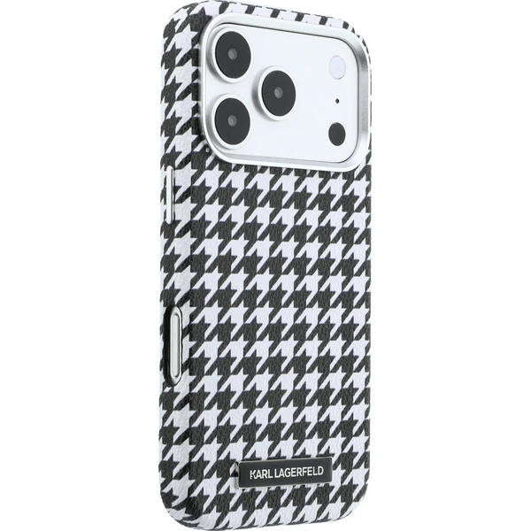 Karl Lagerfeld PU Houndstooth Resin Plate MagSafe kryt iPhone 17 Pro čierny - Puzdra - Obrázok a7983cdd34b141c8b5297145bd53f72d