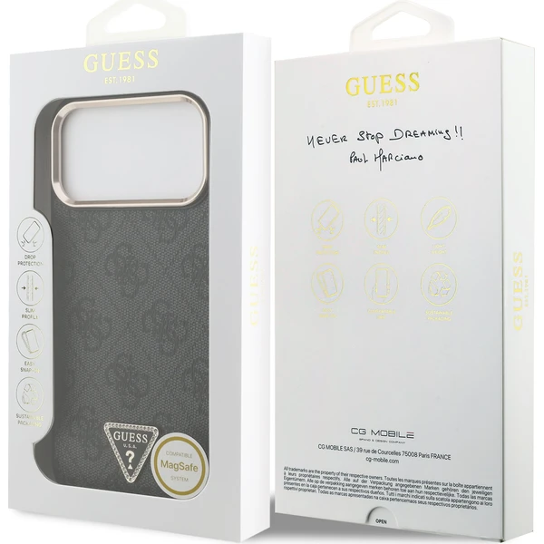 Guess PU Leather 4G Strass Triangle Logo Gold Frame MagSafe Zadný kryt pre iPhone 18 Pro Max Black - Puzdra - Obrázok a7b710d338754be5939b5033e1050548