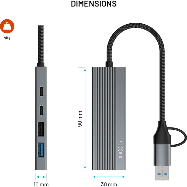 FIXED 4-portový hliníkový USB-C HUB Port s USB-A adaptérem vesmírně šedý - USB huby - Obrázok a833d3c0114a48a79991e53966ec125c