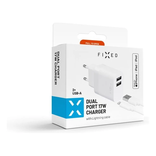 FIXED nabíjačka s USB-A/Lightning káblom, 1 m, MFi, 17W, biela - Nabíjačky - Obrázok a836b01b2cba423aaf508c76c209f803
