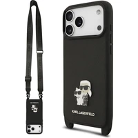Karl Lagerfeld Saffiano Crossbody Popruh Metal Karl and Choupette kryt iPhone 17 Pro čierny - Puzdra