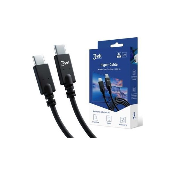 3mk Hyper Cable 4k60Hz USB-C/USB-C dátový kábel, 1m, 100W čierny