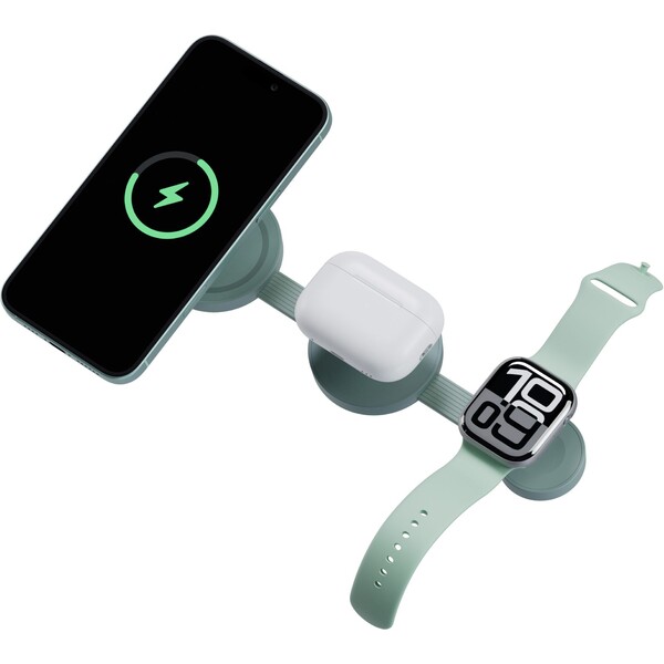 E-shop Energea Bazic GoMag Trio 2 3v1 Foldable MagSafe nabíjačka 15W zelená