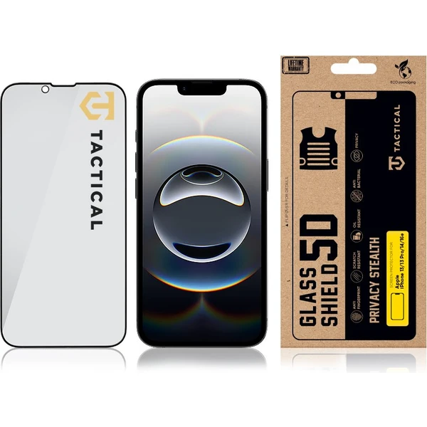 Taktický sklenený štít Ochrana súkromia Stealth 5D sklo Apple iPhone 13/13 Pro/14/16e/17e čierne - Ochranné fólie a sklo - Obrázok a8e1090cefa5470c9f8709c1a82da6b6