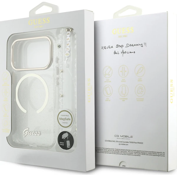 Guess IML Glitter Script Strap MagSafe kryt iPhone 17 Pro čirý - Puzdra - Obrázok a8e569d73dcf431bb4633a3d20337dc3
