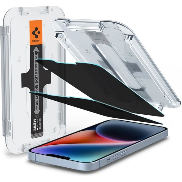 Spigen Glass tR EZ Fit Sensor Open Privacy sklo iPhone 17e/16e/14/13 Pro/13 (2-balíček) - Ochranné fólie a sklo - Hlavný obrázok