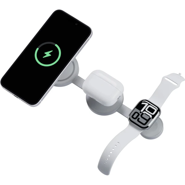Energea Bazic GoMag Trio 2 3v1 Foldable MagSafe nabíjačka 15W svetlo šedá - Nabíjačky - Hlavný obrázok