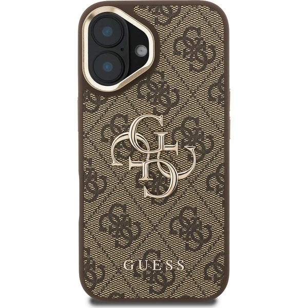 Guess PU 4G Metal Logo Stand Camera Frame kryt iPhone 16 hnedý - Puzdra - Obrázok a98974d5712748219493c7fe21baa4ed