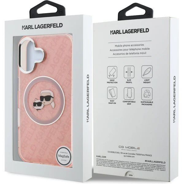 Karl Lagerfeld IML K&CH Heads Repeated Logo MagSafe kryt iPhone 16 ružový - Puzdra - Obrázok a9d3a51cf2684565ad6daa7bb0c29e68