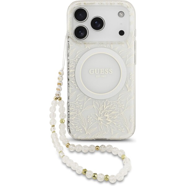 E-shop Guess IML Flowers Allover Strap MagSafe kryt iPhone 17 Pro biely