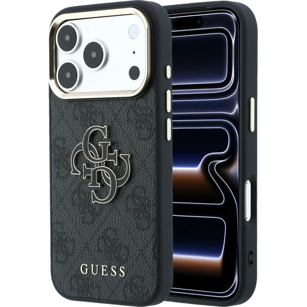 Guess PU 4G Resin Metal Logo Zadný Kryt pre iPhone 18 Pro Black - Puzdra - Hlavný obrázok
