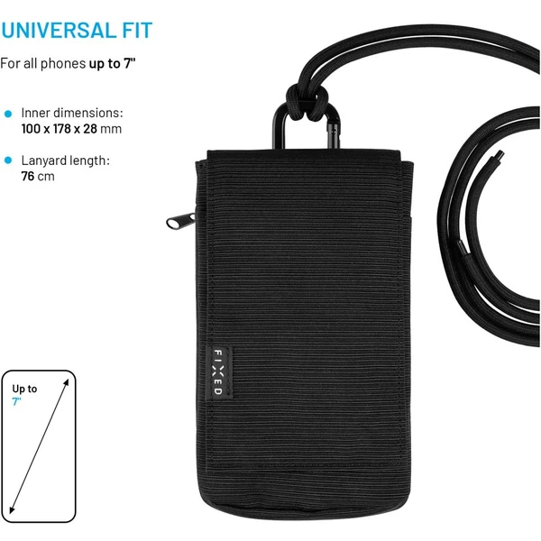 FIXED Camino Case crossbody pre mobilné telefóny do 7", čierne - Popruhy a crossbody - Obrázok abac1a4d9d0b40f7b198eefc3a19a8ea