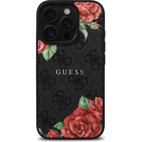 Guess PU Leather 4G Roses MagSafe kryt iPhone 16 Pre čierny - Puzdra - Obrázok abae39616a484fc5aee418916e4d6173