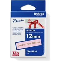 Brother TZe-RE34 textilná páska zlatá na ružovom 12 mm - Pásky pre štítkovače