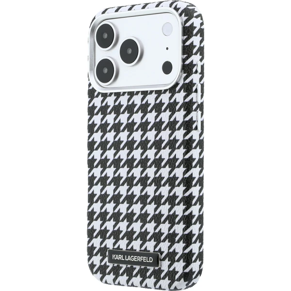 Karl Lagerfeld PU Houndstooth Resin Plate MagSafe kryt iPhone 17 Pro čierny - Puzdra - Obrázok ac13f06be57041779a30588c8c681c16