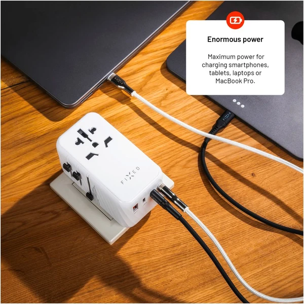 FIXED Voyager (120W) cestovný adaptér EU/UK/USA/AUS, 3xUSB-C a 1xUSB, GaN, PD, biely - Nabíjačky - Obrázok ac40e63cb5a24c0d91900f6c7ed1cd2b