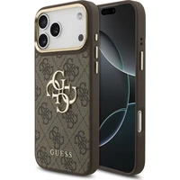 Guess PU Leather 4G Metal Logo Gold Frame kryt iPhone 18 Pro Max hnedý - Puzdra