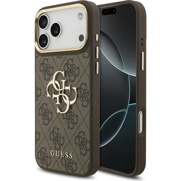 Guess PU Leather 4G Metal Logo Gold Frame Zadný Kryt pre iPhone 18 Pro Max Brown - Puzdra - Hlavný obrázok