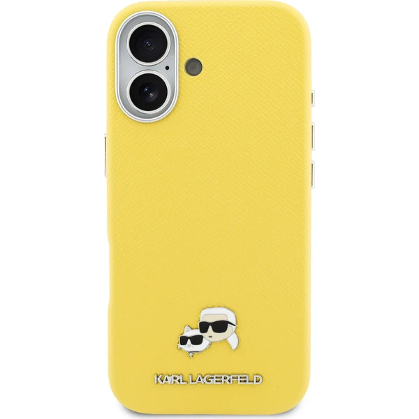 Karl Lagerfeld PU Karl a Choupette Heads Pins MagSafe kryt iPhone 17 žltý - Puzdra - Obrázok acdcf59a5cf845cba25f6d45a40b0435