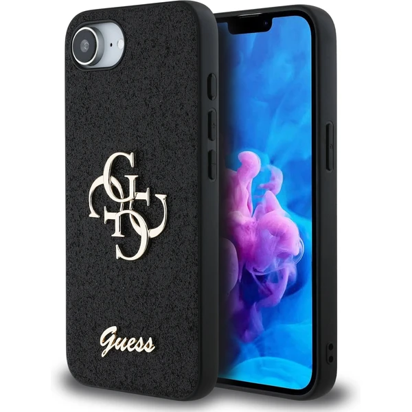 Guess PU Fixed Glitter 4G Metal Logo kryt iPhone 17e/16e čierny - Puzdra - Hlavný obrázok