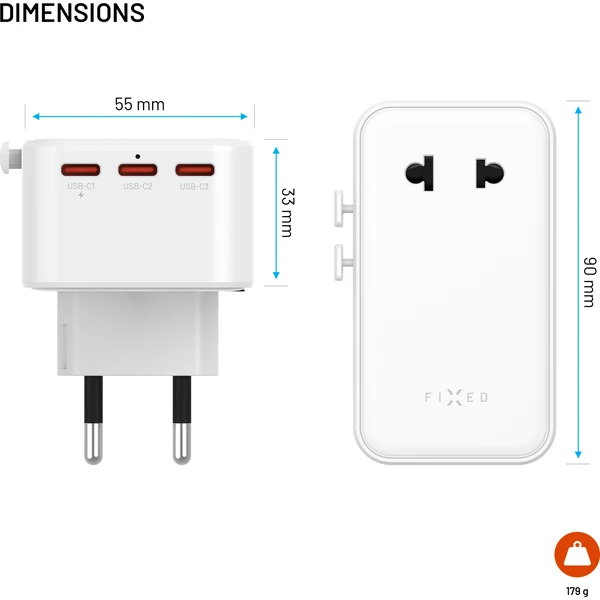 FIXED Voyager Slim 45W cestovní GaN adaptér (PD) pro EU, UK a USA/AUS, bílý - Nabíjačky - Obrázok adfc0ea418d24452a88922c53e533f85