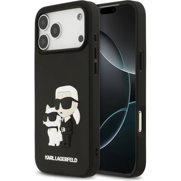 Karl Lagerfeld 3D Rubber Karl and Choupette kryt iPhone 17 Pro Max čierny - Puzdra - Hlavný obrázok
