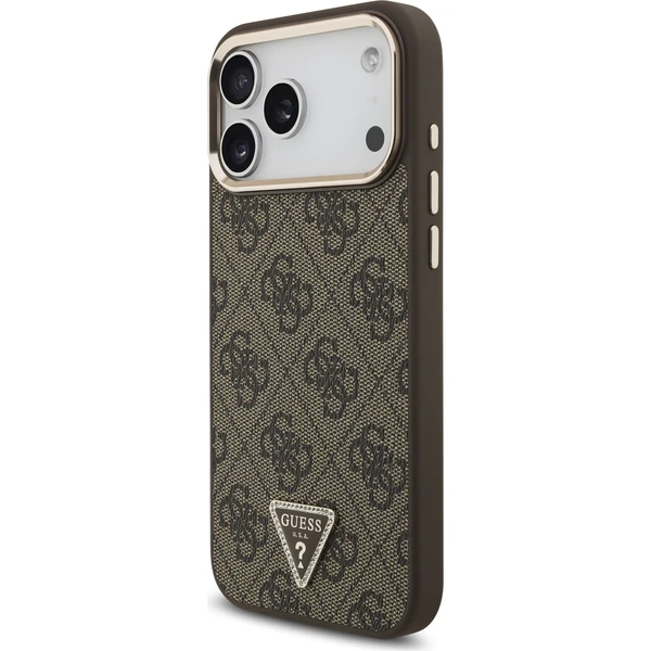Guess PU Leather 4G Strass Triangle Logo Gold Frame MagSafe Zadný kryt pre iPhone 18 Pro Max Brown - Puzdra - Obrázok ae2206ba323a472b8947a18122d59373