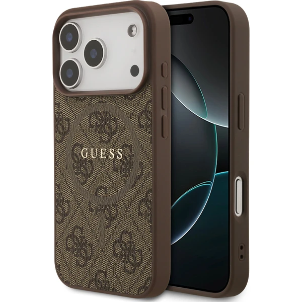 Guess PU Leather 4G Colored Ring MagSafe Zadný Kryt pre iPhone 17 Pro hnedý - Puzdra - Hlavný obrázok