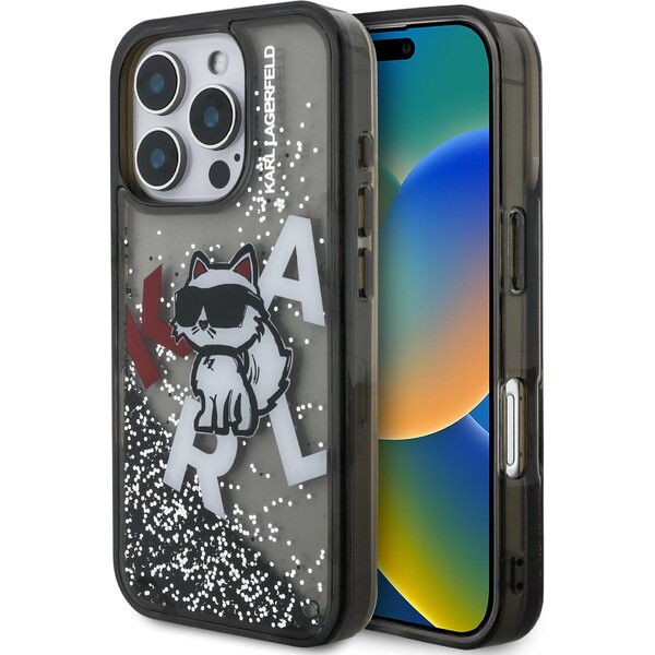 E-shop Karl Lagerfeld Liquid Glitter Scattered Chúpette kryt iPhone 16 Pre čierny