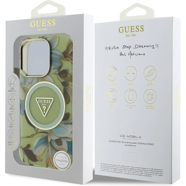 Guess IML Glitter Magnolia a Triangle Logo MagSafe kryt iPhone 16 Pre Max zelený - Puzdra - Obrázok aef73c7974354dc6835474b77b44627a