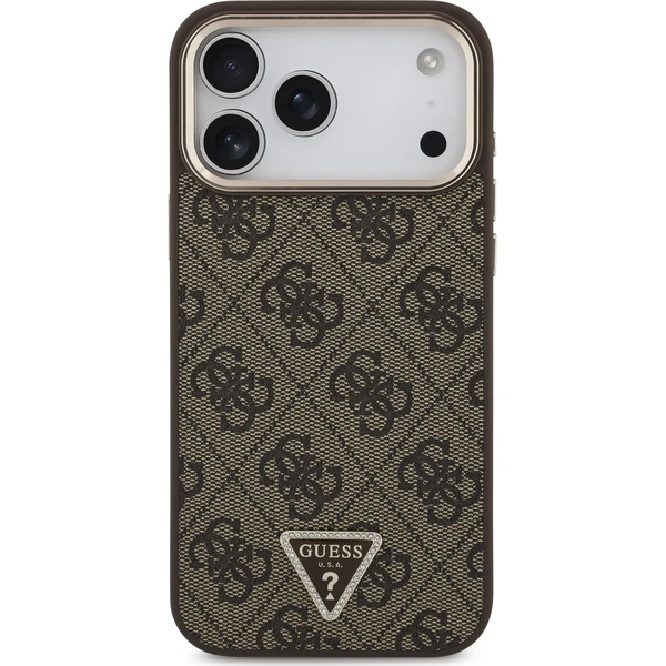 Guess PU Leather 4G Strass Triangle Logo Gold Frame MagSafe Zadný kryt pre iPhone 18 Pro Max Brown - Puzdra - Obrázok af36b7c44114428ba8b1a3262fbdddcd