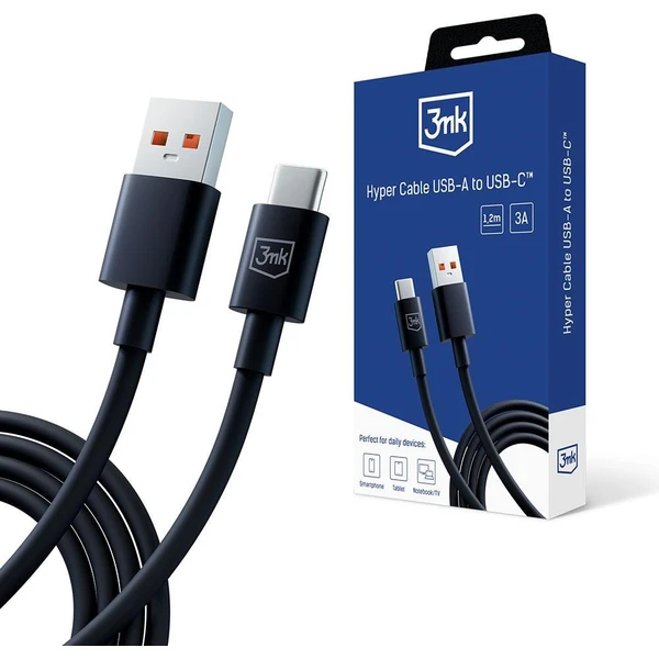 3mk Hyper Cable USB-A/USB-C napájací kábel 60W 1,2m čierny - Káble a redukcie - Hlavný obrázok